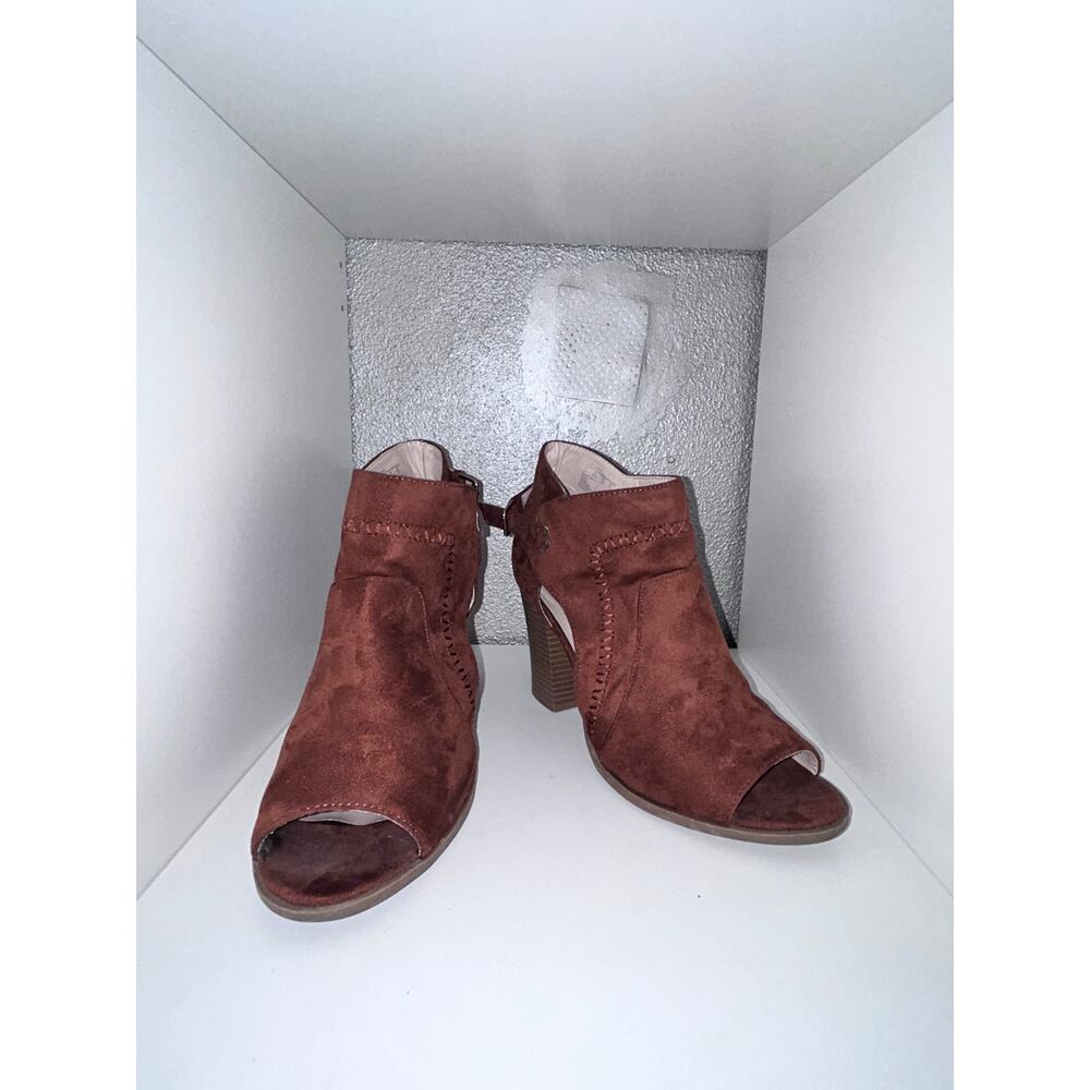 Diba London Coastal Cowgirl Western Boho Hippie Suede Open Toe Faux Stacked Heel